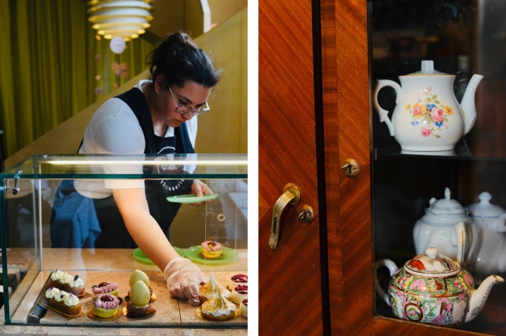 Os doces cheios de elegância e cor fazem pandan com as loiças antigas da mãe e avó de Joana 