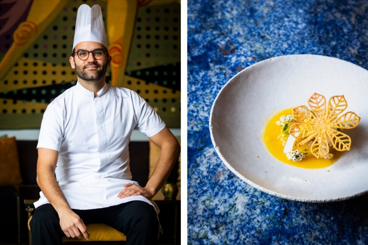 Diogo Granja Lopes e a sua sobremesa de ananás macerado e frutos exóticos com sorbet de limão e manjericão