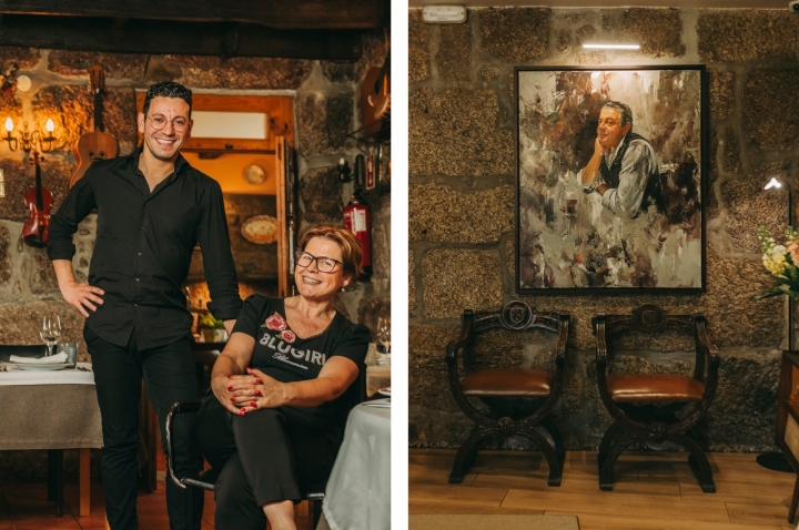 Jorge com a mãe Elsa, à direita, e um retrato de Moisés, já falecido, à esquerda — a família responsável por trazer o Egipto a Moreira de Cónegos  