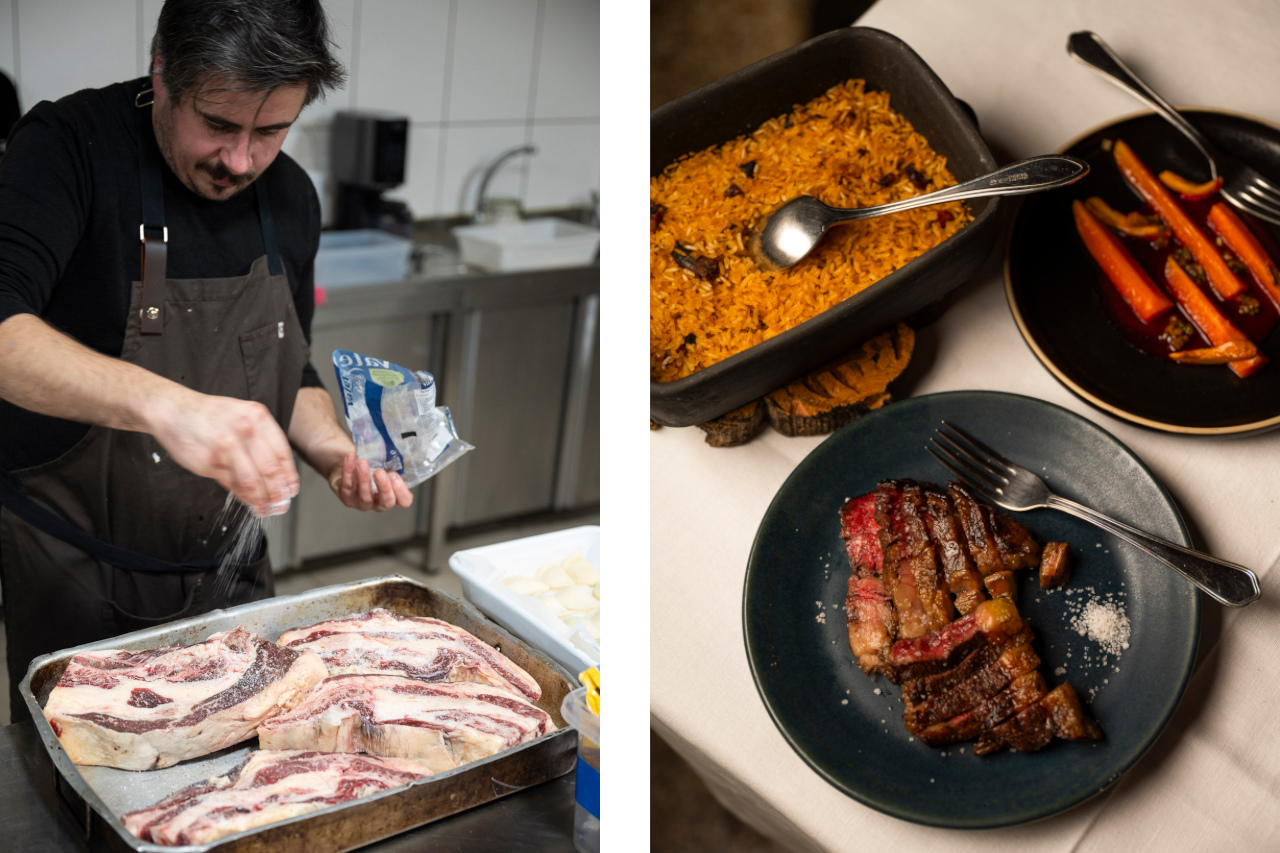 O chuletón de Maronesa com arroz de forno e vegetais é um dos destaques no menu