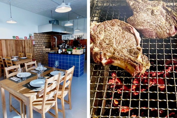 Imagen doble carne a la brasa e interior del restaurante
