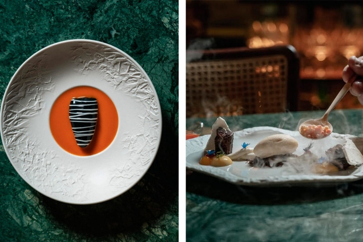  Lula recheada com arroz e enchidos, à esquerda. As sobremesas estão a cargo do chef pasteleiro Pedro Carvalho