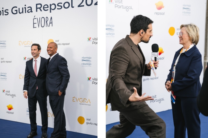 O chef José Avillez, chef de vários restaurantes do Guia, entre eles o Belcanto (3 Sóis Guia Repsol), com Filipe Pina, chef do Maré (1 Sol Guia Repsol, também do chef Avillez); Justa Nobre, do Nobre (1 Sol Guia Repsol) em entrevista 