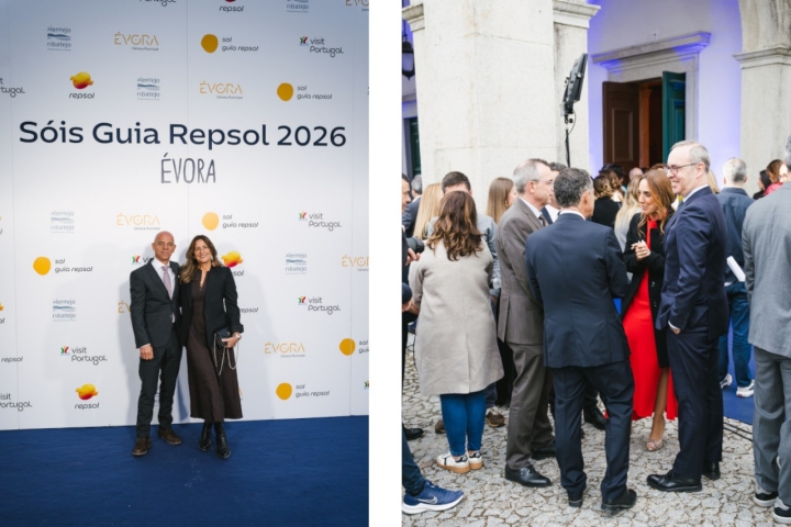 João e Rita Soares, da Herdade  Malhadinha Nova (cujo restaurante ganhou 1 Sol Guia Repsol); Vera Vicente (Administradora-Delegada da Repsol Portugal) com Carlos Abade (Presidente do Turismo de Portugal), Carlos Zorrinho (Presidente da Câmara Municipal de Évora) e José Manuel Santos (Presidente da Entidade Regional de Turismo do Alentejo e Ribatejo)