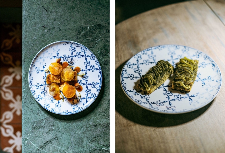 A torta de amêndoa fumada são sai do menu; o tártaro de gamba sobre folar de Chaves é umas das criações que vão aparecendo