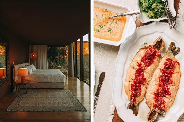 Entre os produtos locais à mesa estão os peixes de rio, como a truta 