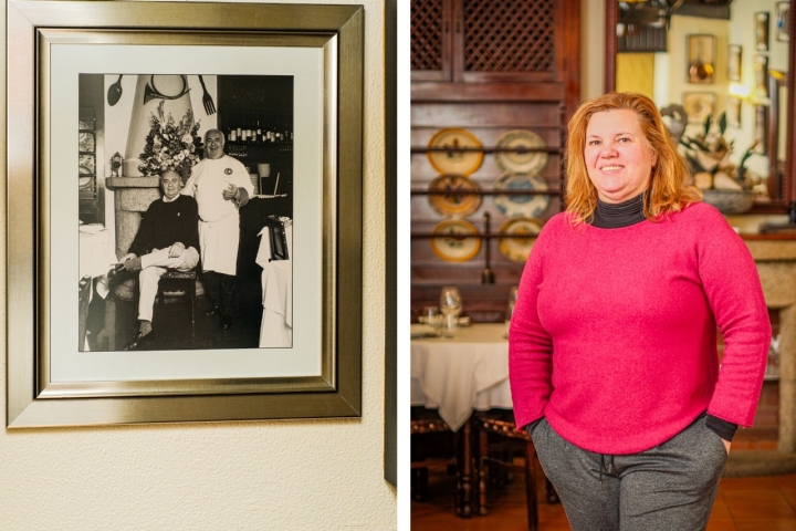 Imagen doble dueña del restaurante y fotografñia vintage