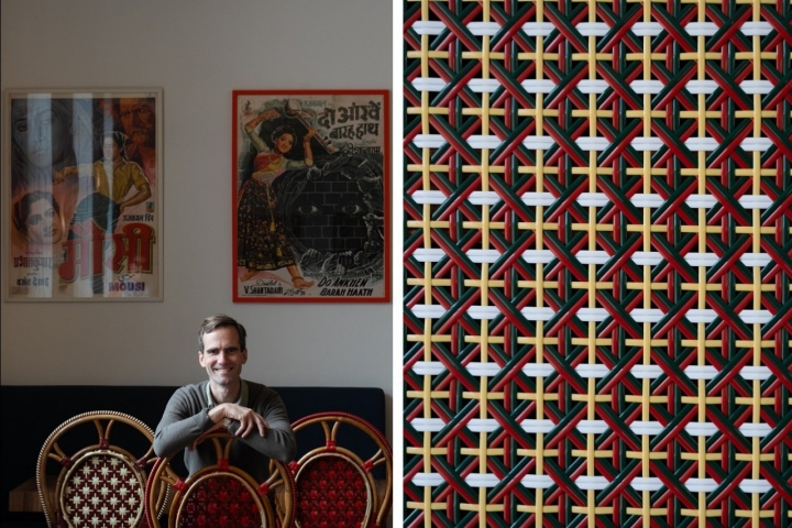 Louboutin fez uma parceria com Alexis Dyèvre (à esquerda), da francesa Maison Gatti, para criar cadeiras para o restaurante e mobiliário personalizado