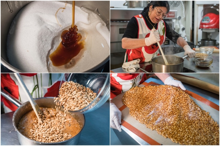 El turrón de guirlache de piñones, el favorito de la turronera.