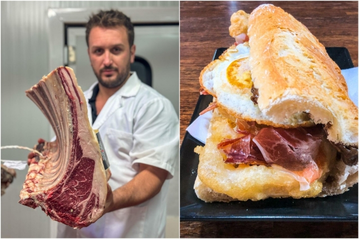 Alex Pascual y uno de los bocadillo de 'L'Anónima Burger'.