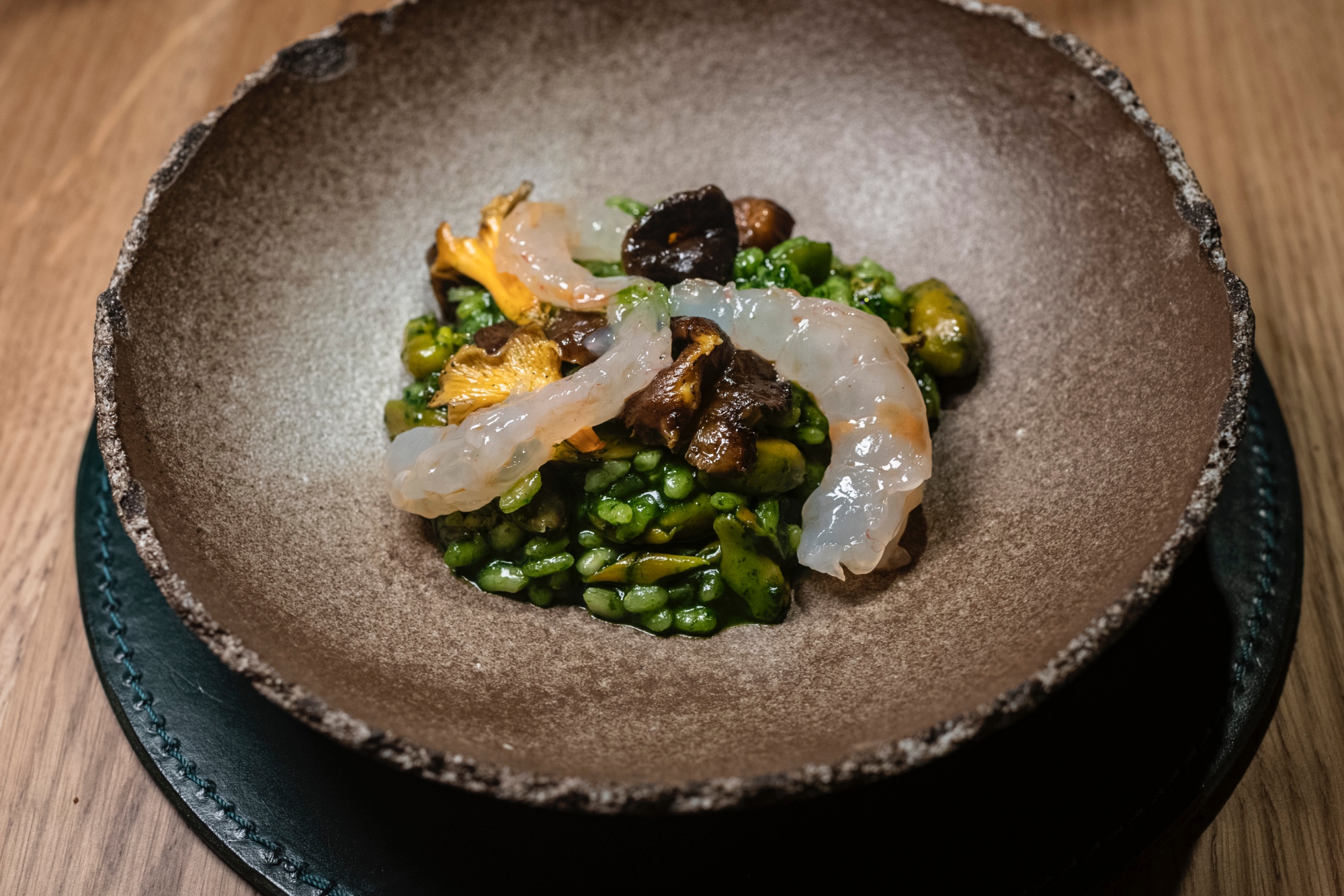 Arroz cremoso de rúcula y gambas.