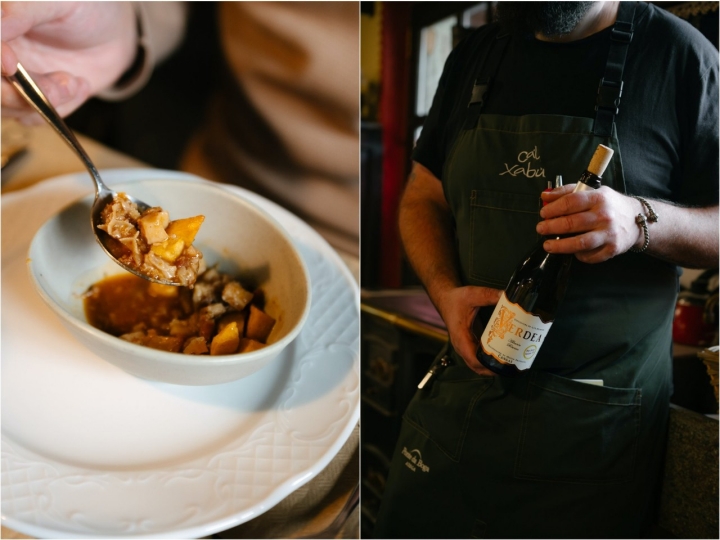 Callos y vino del restaurante Ca'l Xabú (Asturias).