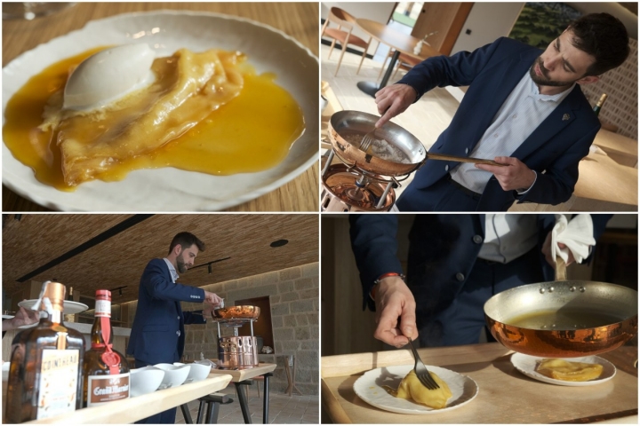 Fotomontaje de Mario preparando la crêpe suzette.