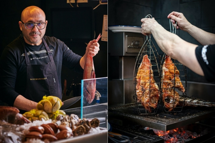 Carlos Portillo, chef de Bistronómika, centrado en la parrilla de pescados