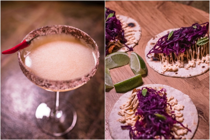 Cóctel Candela y tacos de costilla de cerdo del restaurante Vuelve Carolina (Valencia).