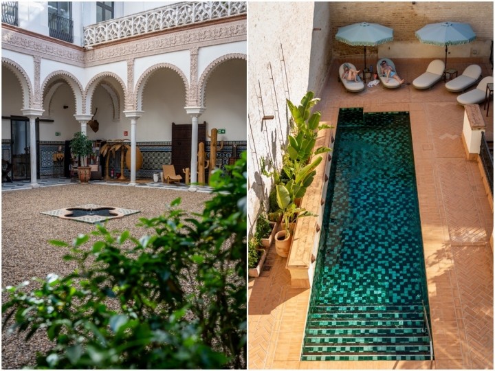 El patio y la piscina del hotel, dos rincones para perderse