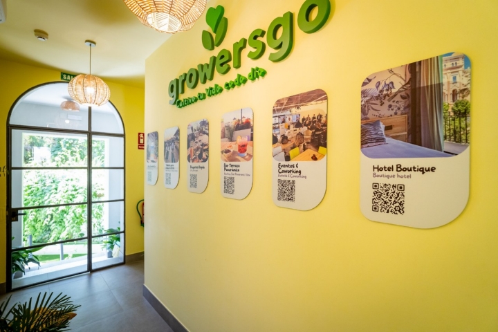 Varios paneles indican las actividades que se pueden desarrollar en 'GrowersGo'