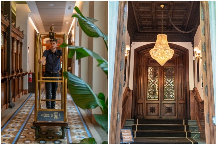 Botones con un carro de maletas.