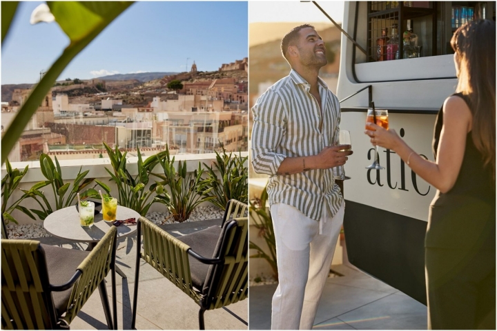 Almería desde las alturas y un buen cóctel. Foto: Facebook 'Ático by Olivenza'
