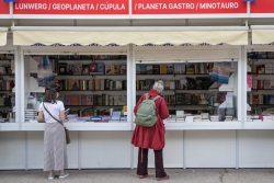 Madrid, Spain. May, 31, 2023. People visiting the Madrid Book Fair 2023 in the Retiro Park. Books, writers and readers. Book day.