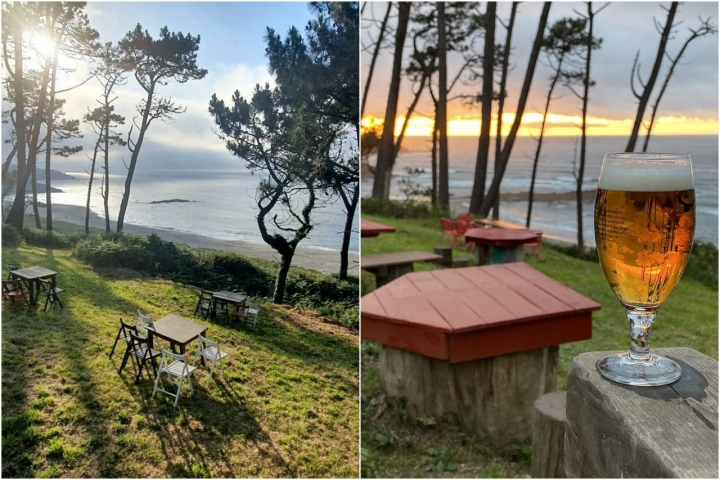 Una cerveza y, de fondo, la playa de Frejulfe. Foto: Facebook 'La Mar de Fondo'