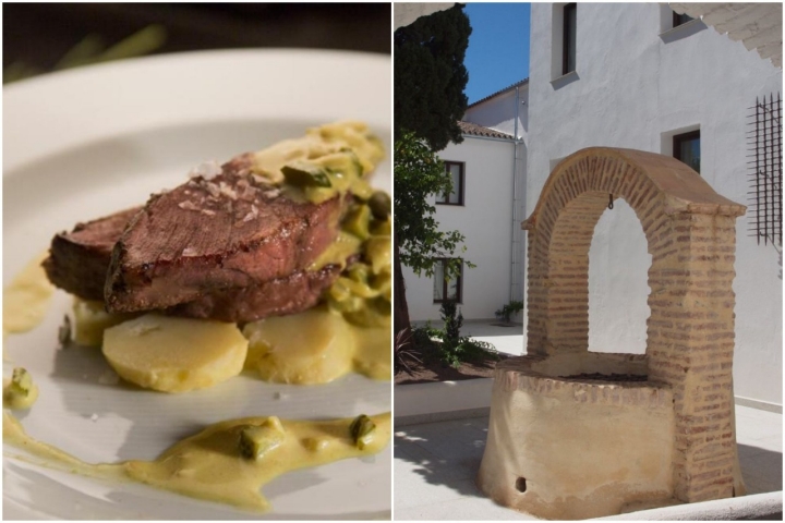 Plato y patio del hotel convento de Aracena