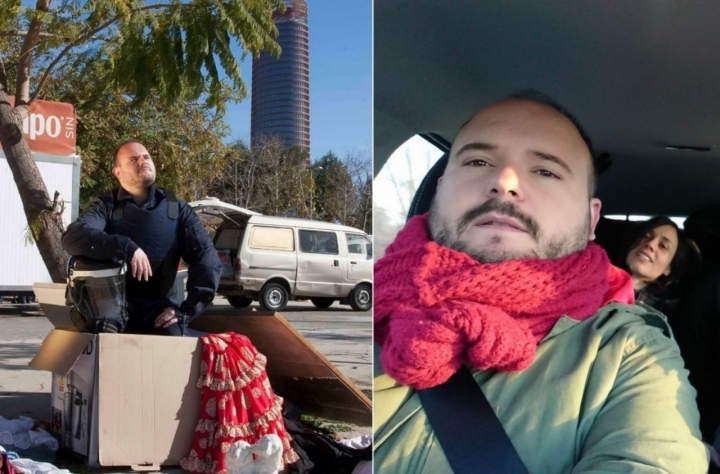 En Sevilla, frente a la Torre Pelli y de gira en el coche. Fotos: Celia Macías e Instagram.