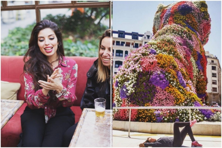 Tomando una cerveza con una amiga y de visita en el Guggenheim de Bilbao. Fotos: Instagram
