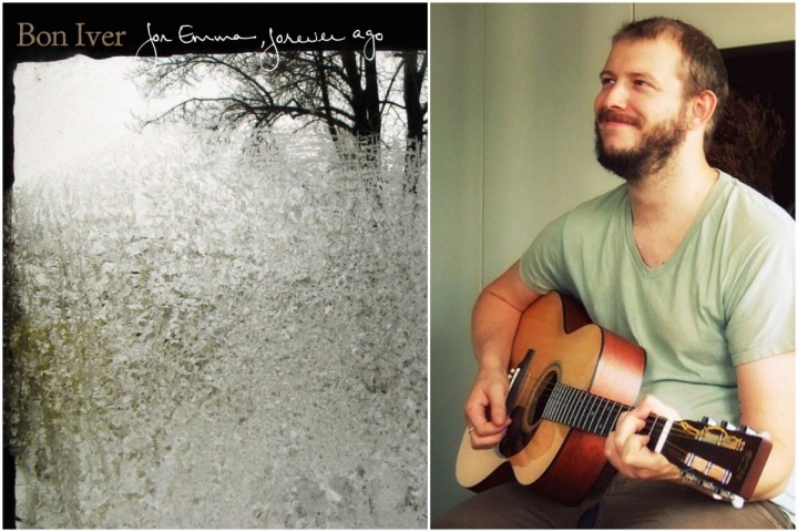 Portada del disco de Bon Iver y retrato del artista.