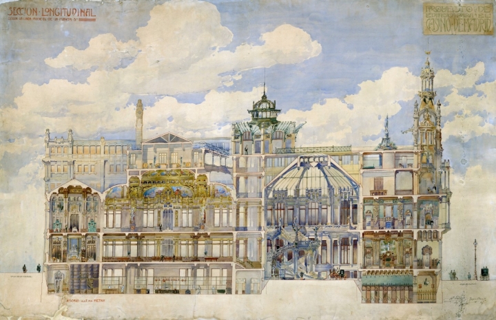 Dibujo del proyecto del Casino de Madrid. Antonio Palacios 1903. Exposición 'Madrid metrópoli. El sueño de Antonio Palacios' CentroCentro, 08.04.25-06.07.2025. Foto: © Alfredo Merino